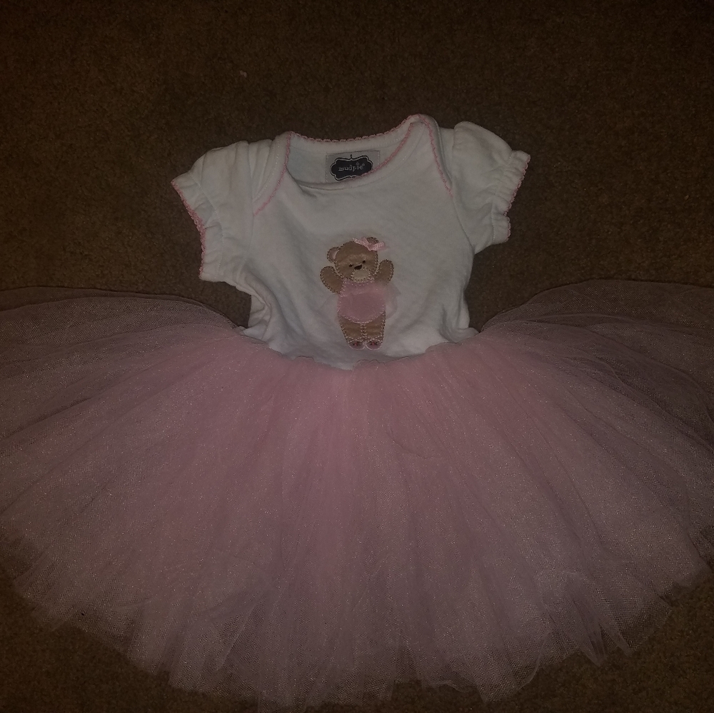 Mudpie Tutu pink dress with teddy bear 0-6 mts